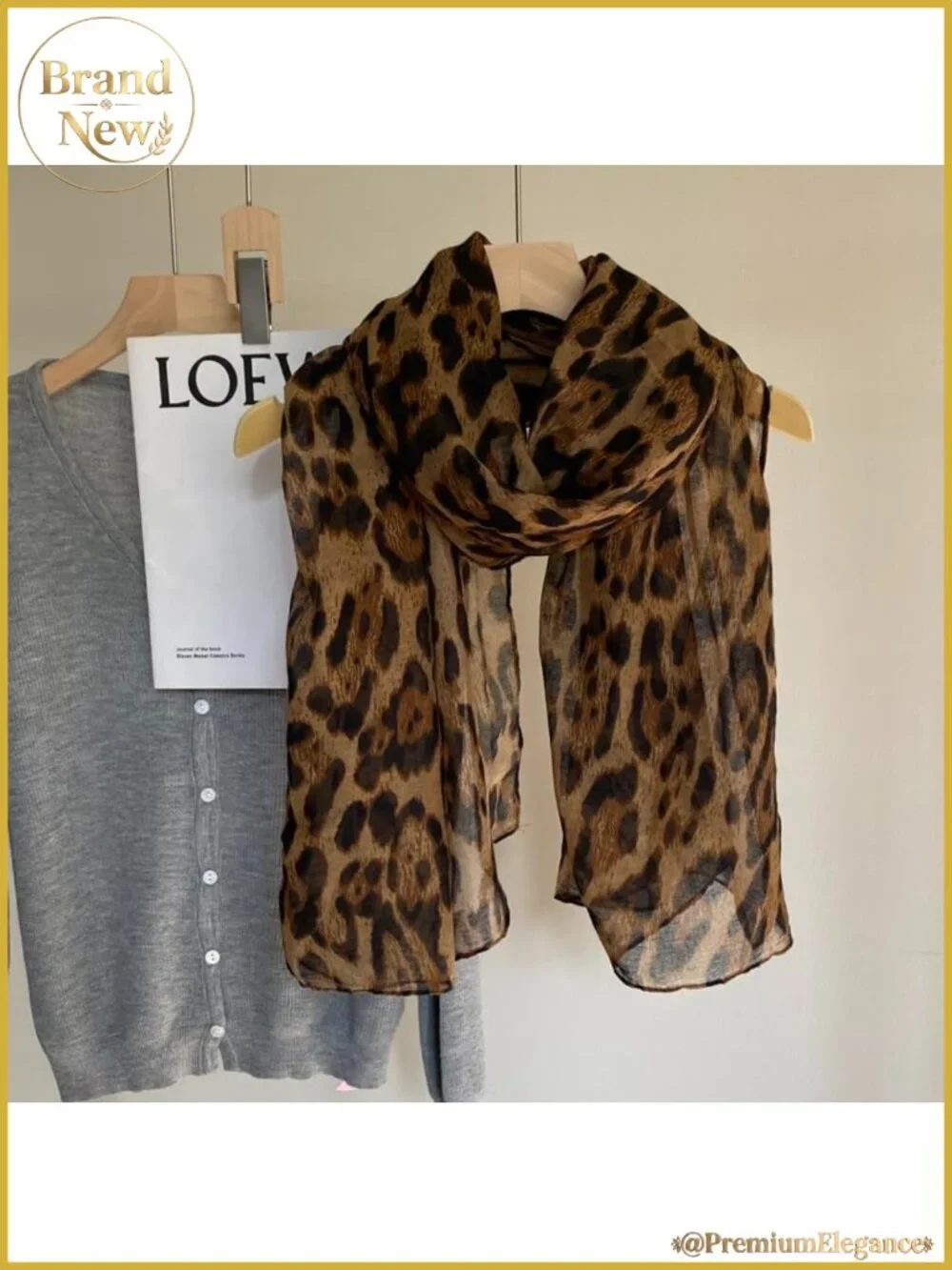 Polyester Leopard Print Scarf Lightweight Sheer Wrap Shawl for Evening Dress